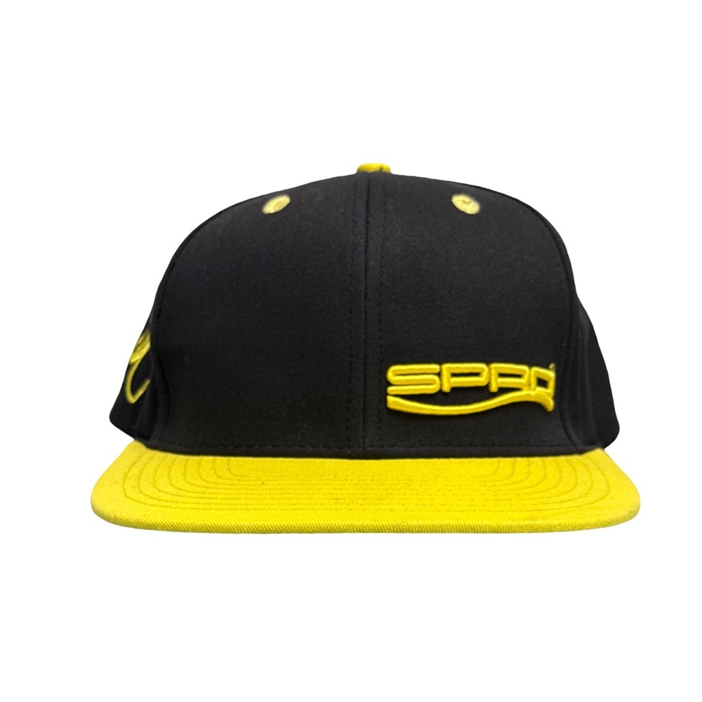 SPRO Sports Professionals Anglers Flatbill Black Yellow Logo Hat OSFA